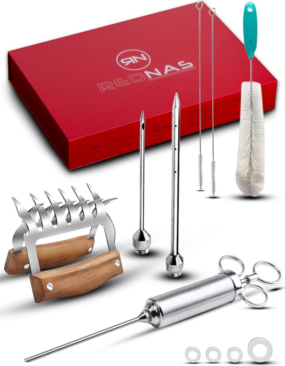 Rednas Marinade Injectiespuit/Vleesklauwen - Cadeau Set - Injector - Meat claws/Vleesklauwen - BBQ Gereedschap/Accessoires - RVS