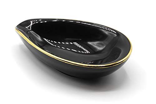 Adorini Porseleinen Asbak Blad Zwart Met Sigarenhouder