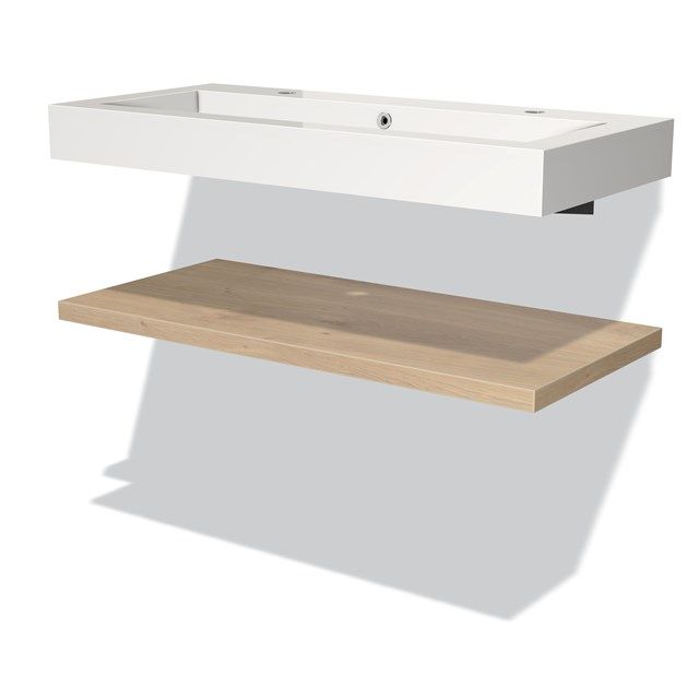 Maxaro Badkamermeubel 100 cm Modulo Lichtbruin Eiken 1 Wastafelblad Wastafel Mineraalmarmer