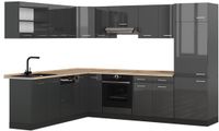 Vicco Hoekkeuken R-Line, Antraciet Hoogglans/Antraciet, 287 x 227 cm zonder werkblad