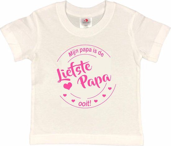 Merkloos / Sans marque T-shirt Kinderen "Mijn papa is de liefste papa ooit!" - Wit/roze - Maat 86/92