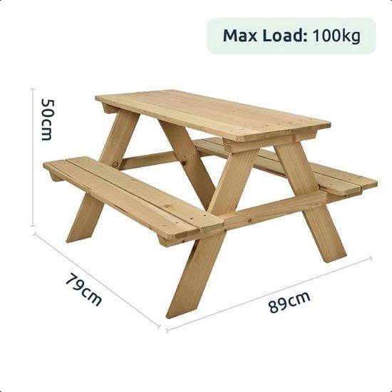 Koopman - Houten picknicktafel voor kinderen - naturel - 4 personen
