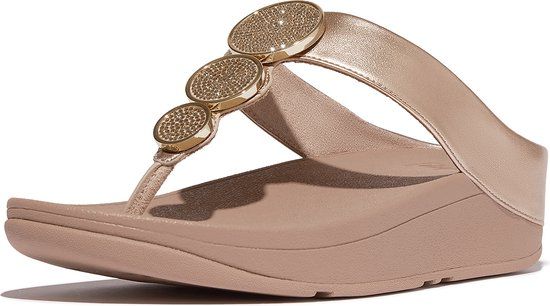 FitFlop Halo Bead-Circle Metallic Toe-Post Sandals BEIGE - Maat 42
