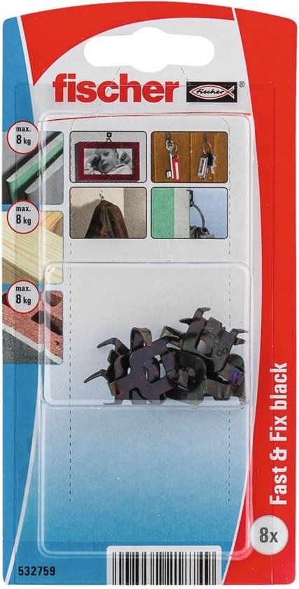 Fischer Wandhaak - Fast & Fix zwart - 8 stuks