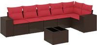 vidaXL 7-delige tuinbankset met kussens, bruin, polyrotan