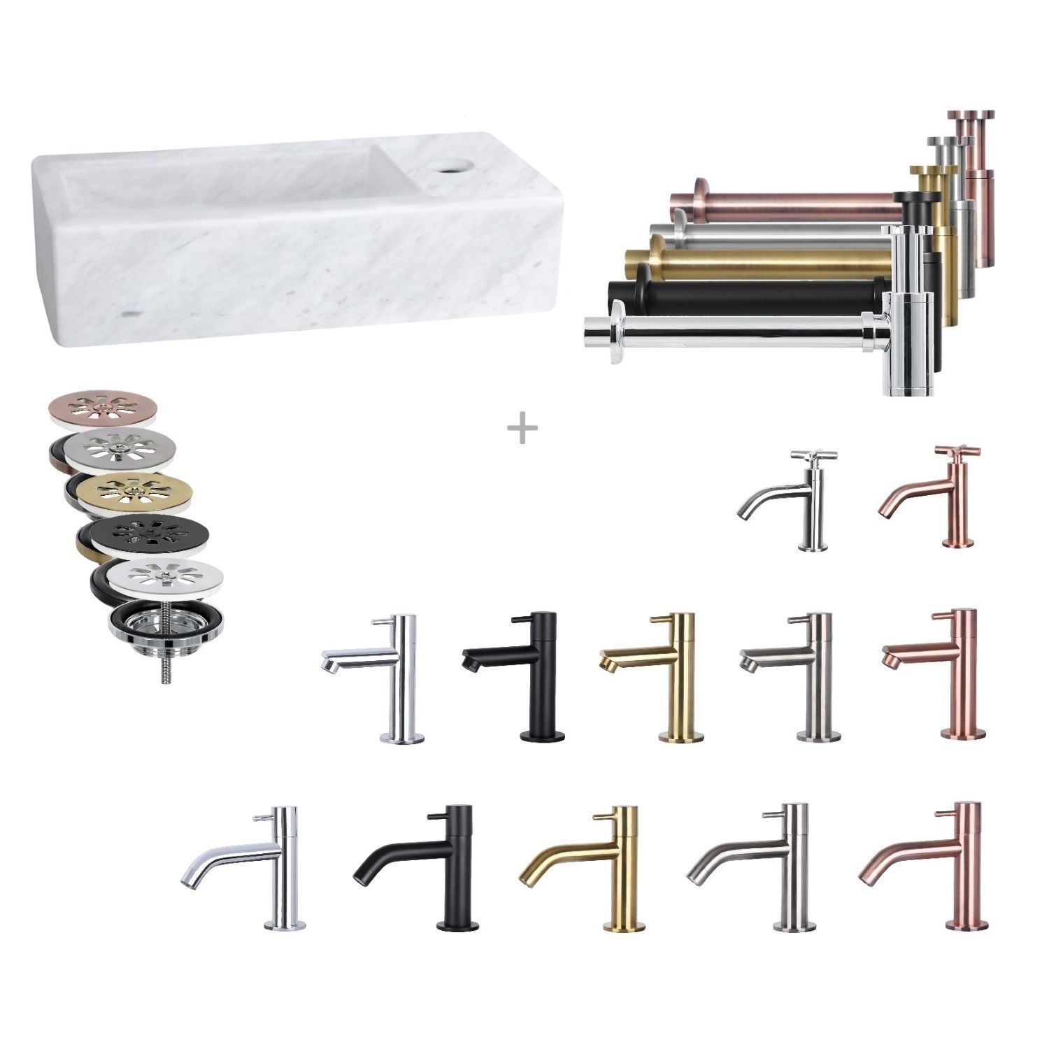 Differnz Fonteinset Mix En Match Helios 38x19x10 cm Marmer (Keuze Uit 5 Kleuren Kranen)