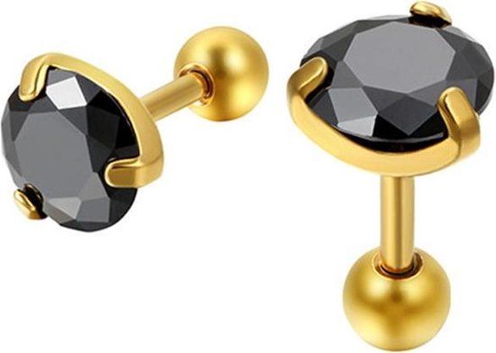 Mendes Lookinggoodtoday Heren oorbellen Black Royal King Crown Goudkleurig