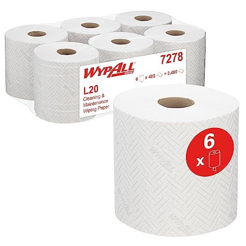 WypAll L20 papieren reinigingsdoekjes voor reiniging en onderhoud 7278 – 2-laagse rollen met centrale verwijdering – 6 rollen x 400 papieren reinigingsdoekjes (totaal 2.400)