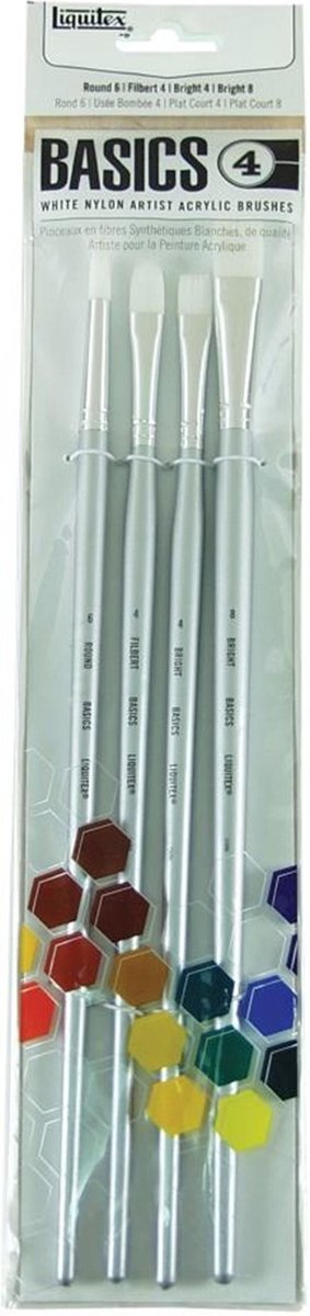 Liquitex Basics - penselen - voor acrylverf - set van 4 stuks - nylon haren