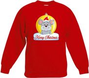 Bellatio Decorations Shoppartners Bv Kersttrui Merry Christmas muis kerstbal rood jongens en meisjes - Kerstruien kind 98/104