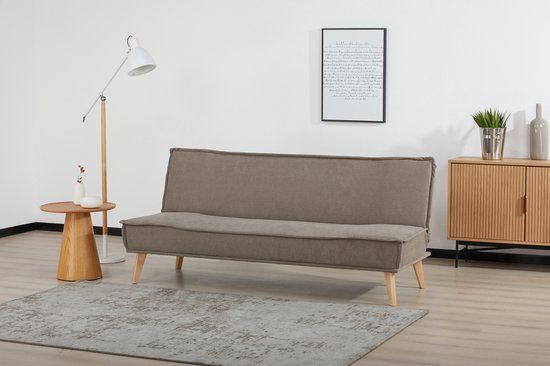 Sleepking Slaapbank Irsa - Sofa Bed - Licht Koffie Kleur - Houten Design Poten