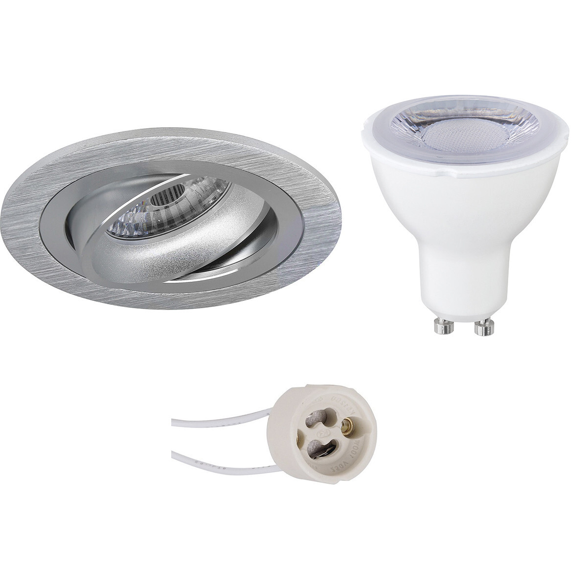 BES LED LED Spot Set - Pragmi Alpin Pro - GU10 Fitting - Dimbaar - Inbouw Rond - Mat Zilver - 6W - Helder/Koud Wit 6400K - Kantelbaar Ã˜92mm