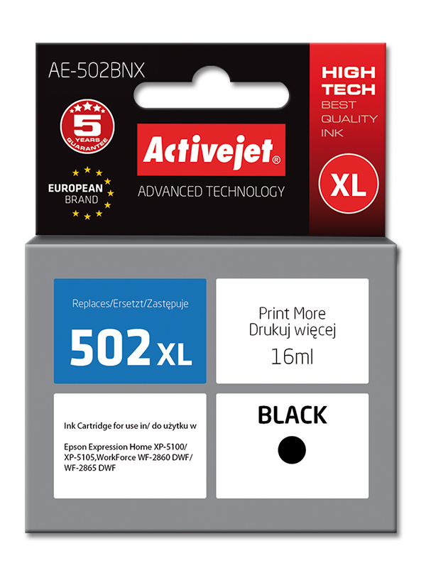 ActiveJet AE-502BNX inkt (vervanging van Epson 502XL W14010; Supreme; 16 ml; zwart) single pack / zwart
