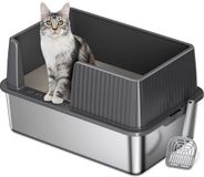 Merkloos Goodivery ® Extra Grote Roestvrijstalen Kattenbak met Deksel voor Meerdere Katten en Minder Geur