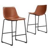 Sweetcrispy Barkruk set van 2, moderne stijl barstoel met zitkussen van PU-leer en metalen poten, keukenkruk, 66 cm, geschikt voor de bar, keuken en woonkamer (bruin)