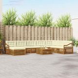 vidaXL - Hoek loungeset - 8 zitplaatsen - Natuurlijk en crème - Massief acaciahout