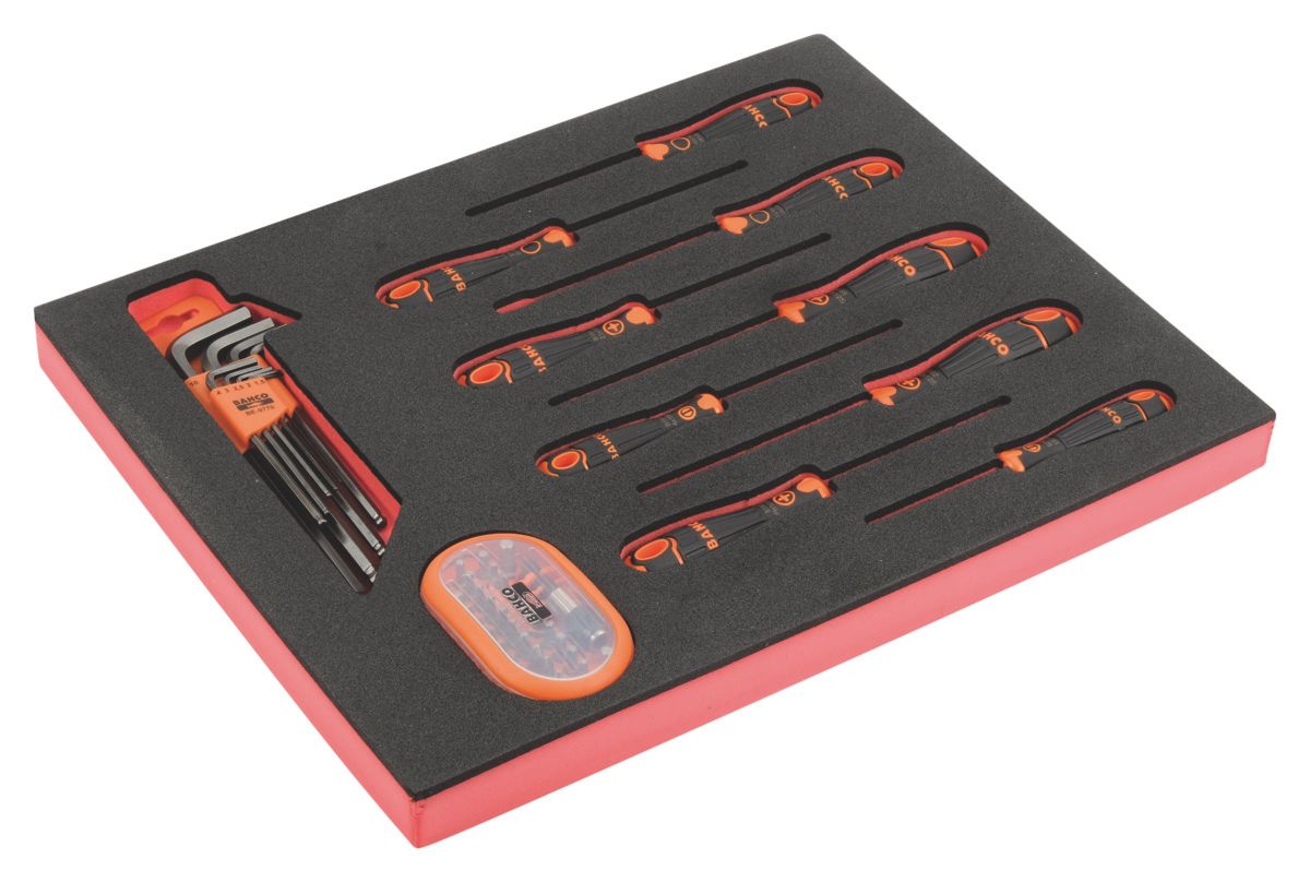 Bahco Foaminlay Fit&Go 2/3 met schroevendraaiers | BahcoFit | gleuf | Phillips en Pozidriv | inbussleutels en bits - 49-delig - FF1F1008