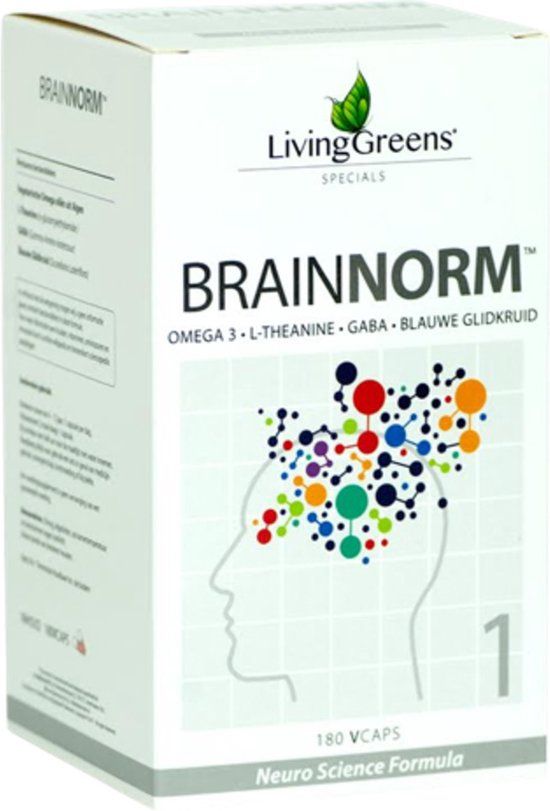 Livinggreens Brainnorm 60 capsules - L-theanine, GABA, Omega 3, Blauw glidkruid