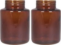 Floran - bloemenvazen - 2x stuks - kastanje bruin/transparant glas - H20 x D14.5 cm