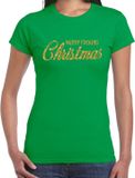 Bellatio Decorations Shoppartners Bv Foute kersttrui t-shirt - voor dames - groen met gouden glitters - Merry Fucking Christmas XL