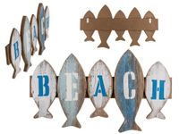 Out of the blue Houten bord met vissen, strand, ca. 50 x 28,5 cm