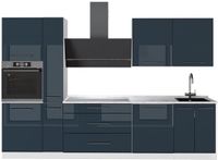 Vicco Complete keukeneenheid Fame-Line, Donkerblauw hoogglans/Wit, 310 cm zonder werkblad