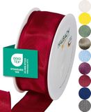 Halbach Seidenbänder Premium cadeaulint met draadrand, breedte 40 mm, lengte 25 m, Öko-Tex 100-gecertificeerd lint, taftlint, made in Germany, kleur: robijnrood