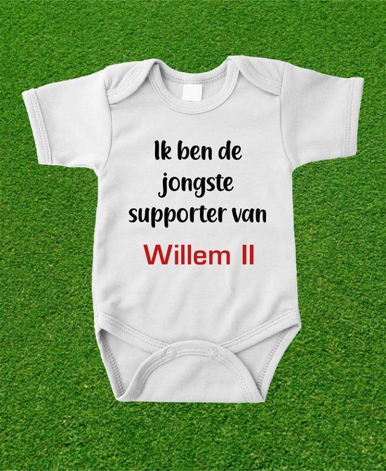 Wit rompertje met korte mouwen - Willem II is mijn club - Maat 50/56 - Unisex