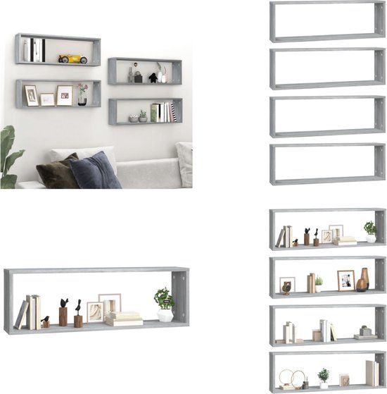 vidaXL Wandschappen Kubus 4 stuks Bewerkt Hout Grijs Sonoma 80x15x26,5 cm