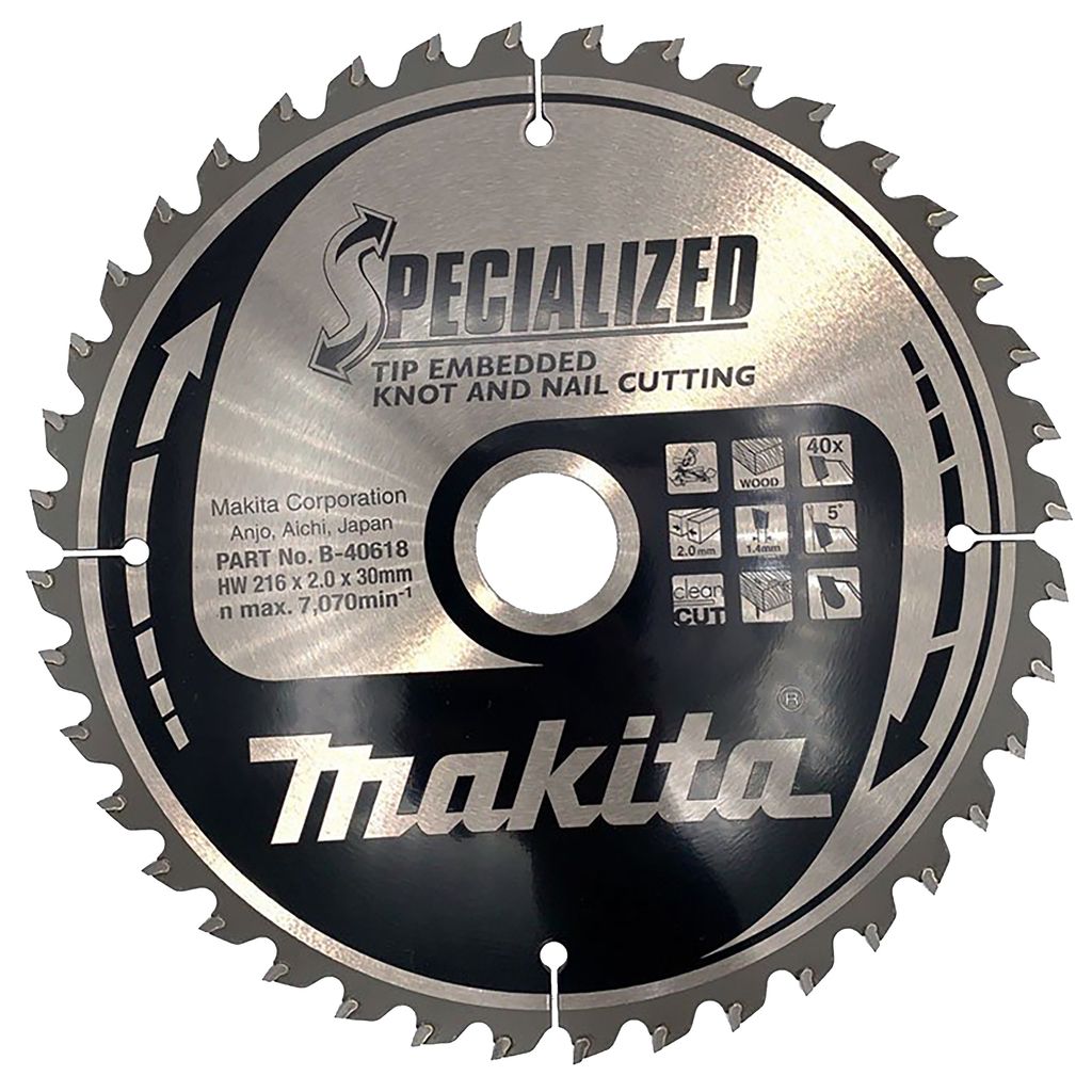 Makita Accessoires Makita Afkortzaagblad Hout | Noest/Spijker Embedded Tip 216x30x1,4 40T - B-40618