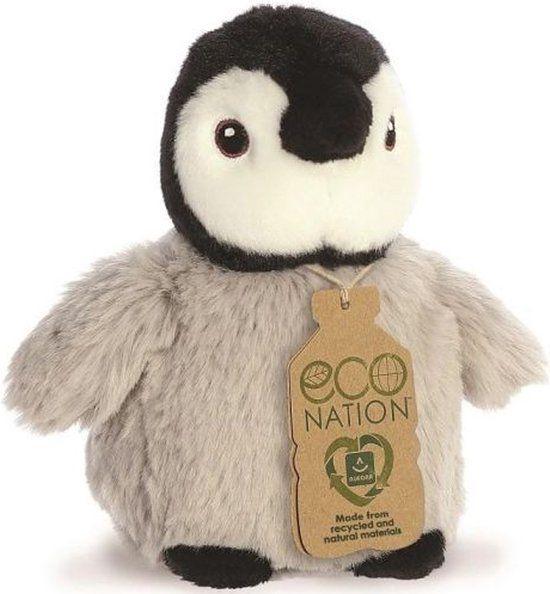 Eco Nation Aurora Eco Nation Pluche Knuffeldier Pinguin Kuiken - Grijs - 13 cm