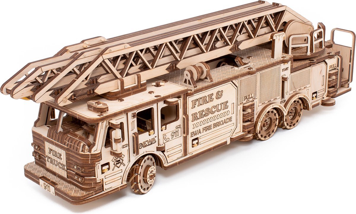 Eco-Wood-Art Eco Wood Art - Fire Truck - 3D Houten Puzzel - 37,8x9,8x12,2cm