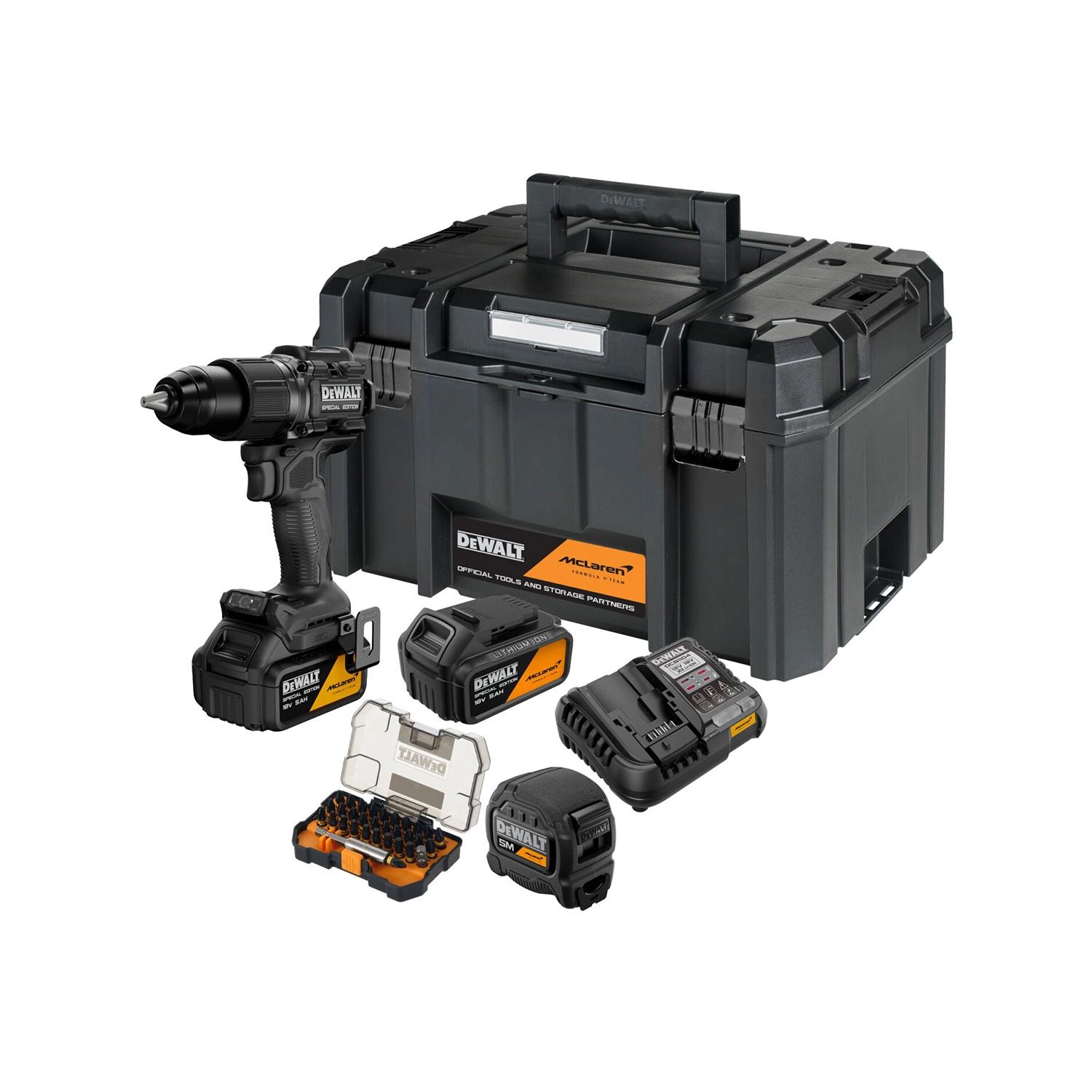 DeWALT DCD86MP2KT-QW | XR x McLaren brushless accu schroef-/klopboormachine 18V met accessoires in TSTAK (2x 5.0Ah accu + lader)