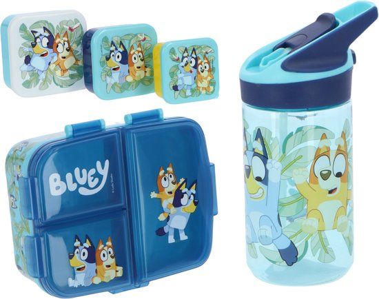 4KidsOnly Bluey Lunchset - Drinkfles, Lunchbox en Snackbox - Meerkleurig Plastic