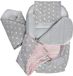 Medi Partners 5-delige babynestjeset, 100 x 60 x 15 cm, uitneembaar inzetstuk, knuffelnest, kruipdeken voor baby's, pasgeborenen, 100% katoen (grijze sterren met lichtroze minky)