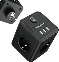 Voomy Cube Verdeelstekker - 4 Stopcontacten & 3 USB - Zwart