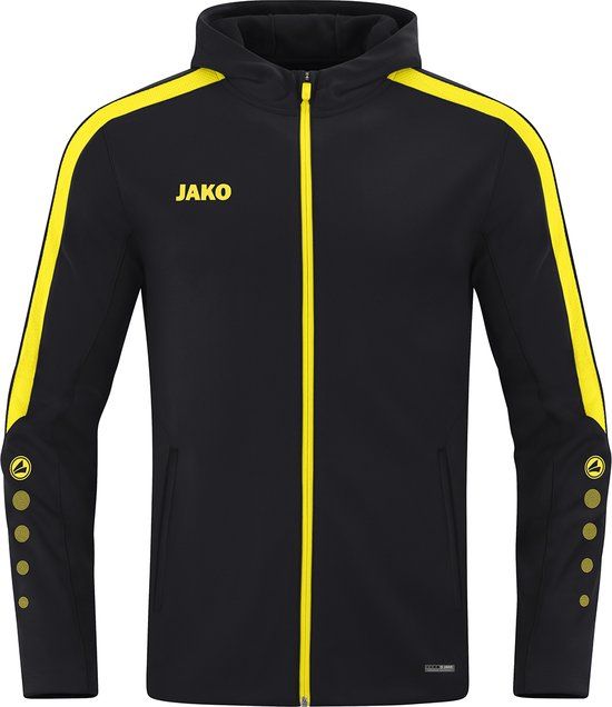 JAKO Power Jas met Capuchon Zwart-Geel Maat L - Heren - Voetbal - Polyester