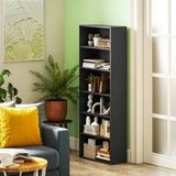 Bibliothèque 6 Niveaux Réglable, Étagère De Rangement Noire 60x24x158,5cm Pour Salon Chambre Bureau