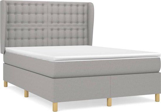 vidaXL Boxspring met matras stof lichtgrijs 140x190 cm