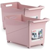 Plasticforte boîte de rangement - Set de 6x pièces - rose - 45 x 24 cm - plastique - à roulettes