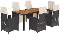 vidaXL 7-delige tuinset met kussens, polyrattan, zwart