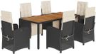 vidaXL 7-delige tuinset met kussens, polyrattan, zwart