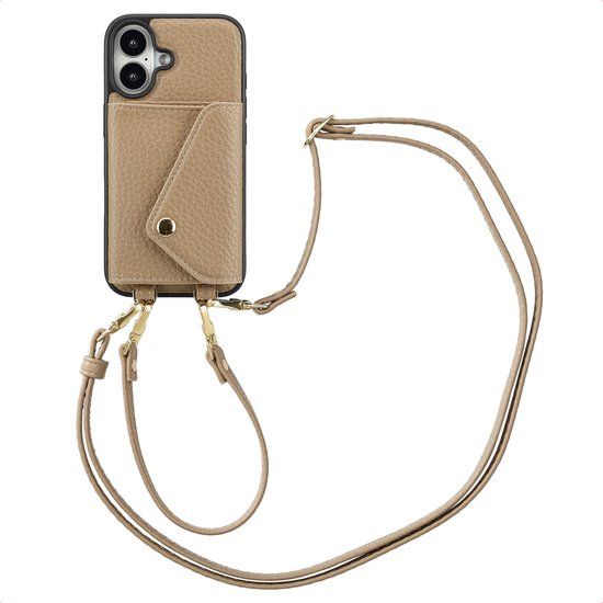 Selencia Hoesje - Geschikt voor Apple iPhone 16 - Sera Koordhoes met pashouder envelop - Taupe