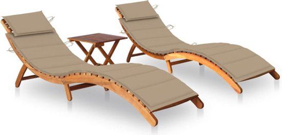 vidaXL Ligbedden 2 st met tafel en kussens massief acaciahout