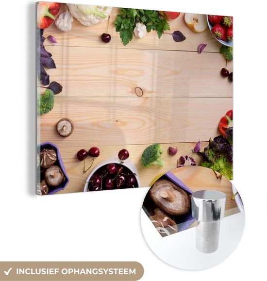 MuchoWow® Glass Painting 80x60 cm - Acrylic Glass Painting - Fruit - Strawberries - Paprika - Kitchen - Photo on Glass - Paintings