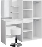 Vicco Table de maquillage Isabelle, Blanc, 140 cm avec miroir, tabouret et 2 armoires d'angle