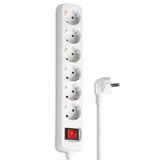VoltShine Duitse 6-voudige stekkerdoos met schakelaar voor meer comfort, 1,5 m, 3G-kabel, 1,5 mm² in elegant wit