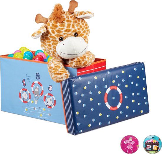 Relaxdays speelgoedkist, 50 liter, zee, opbergmand, kinderkamer, lichtblauw
