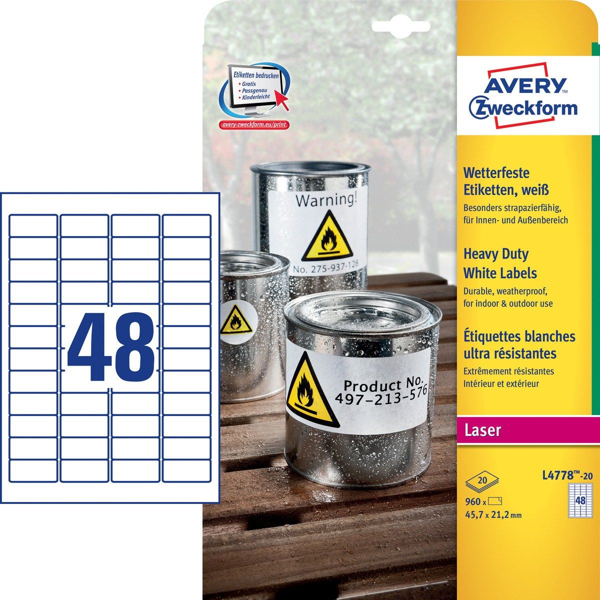 Avery Ultra-sterke etiketten, wit, 45,7 x 21,2 mm, extra permanent