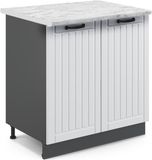 Vicco Keukenonderkast Fame-Line, Wit landelijk/Antraciet, 80 cm marmer werkblad